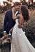 Open Back Straps Long Train A-line Lace Simple Bridal Gown Wedding Dresses, TYP1375