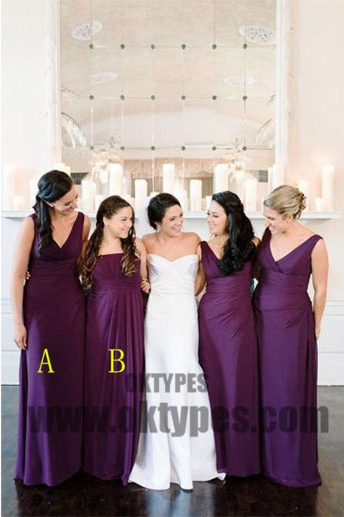 A line Bridesmaid Dresses, Purple Bridesmaid Dresses, Long Bridesmaid Dresses With Bodice Sleeveless V-Neck, TYP0448