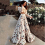 Sexy Two Pieces Off Shoulder Butterflies Floral Printed Maxi Dress Prom Dresses, PDS0306