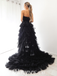 Sexy Black Tulle Sweetheart Sleeveless High Low A-Line Long Prom Dresses,PDS0706