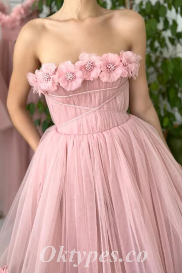 Elegant Pink Tulle Sweetheart Sleeveless A-Line Prom Dresses/Homecoming Dresses With Applique,PDS0491