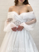 Elegant Off Shoulder Long Sleeves V-Neck A-Line Long Wedding Dresses,WDS0136