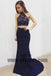 Navy Blue  Two Piece Prom Dresses, Grecian Prom Dresses With Beading, Backless Mermaid Prom Dresses, TYP0218