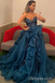 Charming Sequin-Tulle V-Neck Strapless Long Prom Dresses With Feather,PDS0315