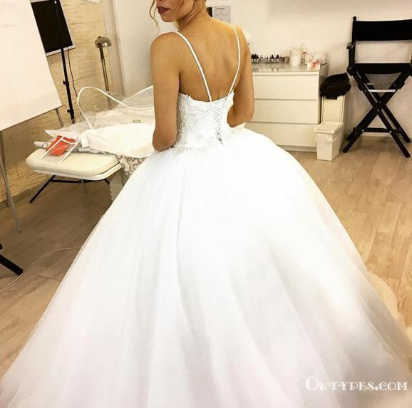 Romantic Ball Gown Sweetheart White Tulle Wedding Dresses with Appliques, TYP1946