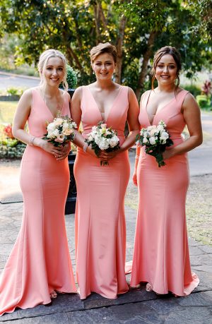 Simple V-neck Peach Mermaid Long Cheap Bridesmaid Dresses, TYP1852