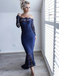 Mermaid Off-the-Shoulder Long Sleeve Navy Blue Lace Bridesmaid Dresses, TYP1311