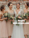 Spaghetti Straps Tea Length Pink Tulle Cheap Bridesmaid Dresses Online, TYP0991