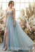 Elegant Tulle Spaghetti Straps V-Neck Side Slit A-Line Long Prom Dresses With Rhinestone,PDS0591