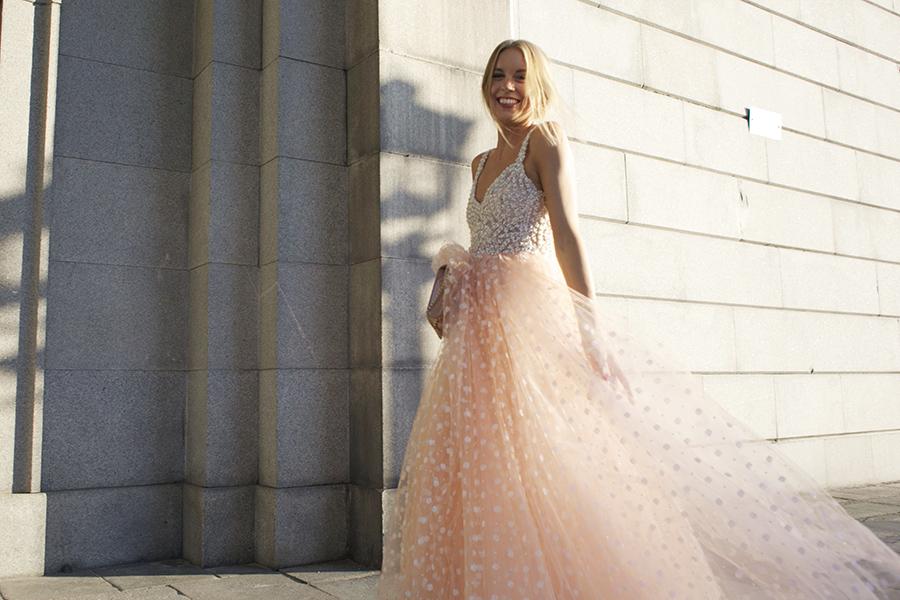 Blush Pink Charming A-line Spaghetti Strap V-neck Tulle Long Prom Dresses Gown, TYP1456