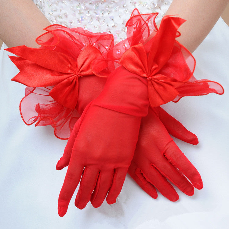 Black Wedding Gloves,  Short Gloves, Wedding Gloves With Handmade Flower, TYP0540