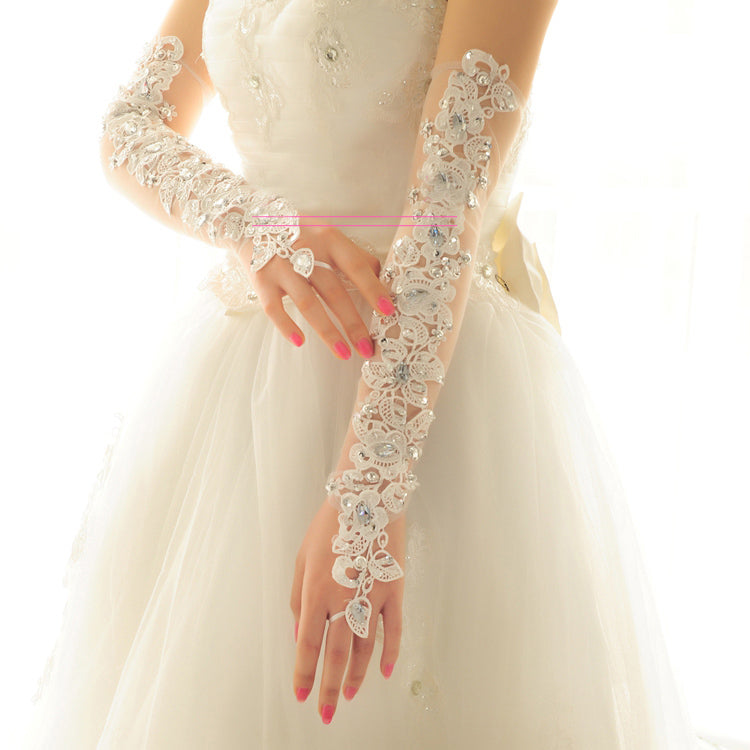 Wedding Gloves, Lace Flower Bridal Gloves, Beading Gloves, Long Gloves, TYP0532