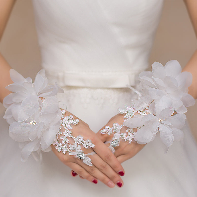 Lace Wedding Gloves, Handmade Flower Lace Gloves, Short Gloves, TYP0543