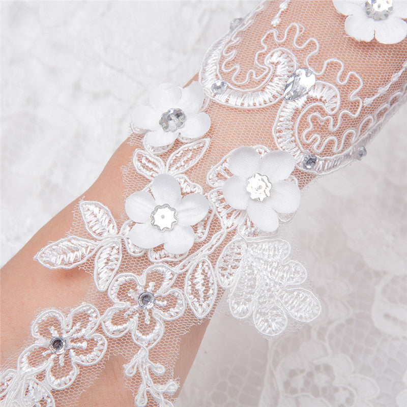 Light Ivory Beaded Wedding Gloves, Bridal Lace Gloves, Floral Appliques Is For Sale, TYP0571