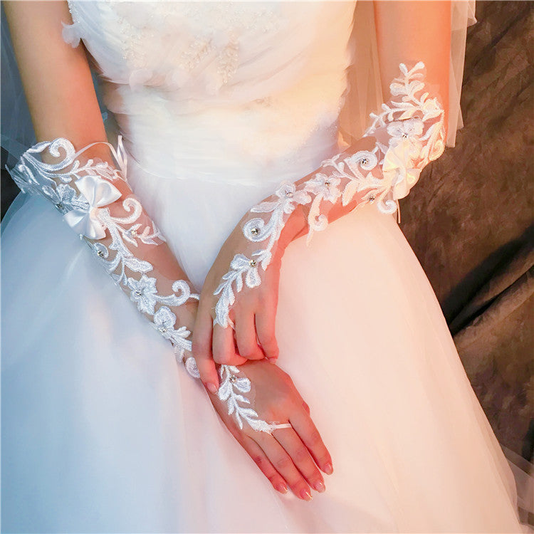 Short Fingerless Beaded And Rhinestone wedding Gloves, Women Bridal Gloves, TYP0632