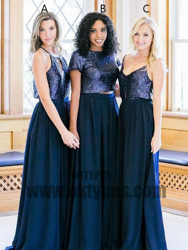 Two Piece Chiffon Bridesmaid Dress Modest Cheap Simple Long Bridesmaid Dress, TYP0437