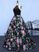 Chic A Line Prom Dress Modest Beautiful Floral Cheap Long Black Prom Dress, TYP0401