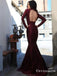 Burgundy Mermaid High Neck Cheap Long Sleeve Prom Dresses, TYP1648