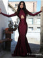 Burgundy Mermaid High Neck Cheap Long Sleeve Prom Dresses, TYP1648