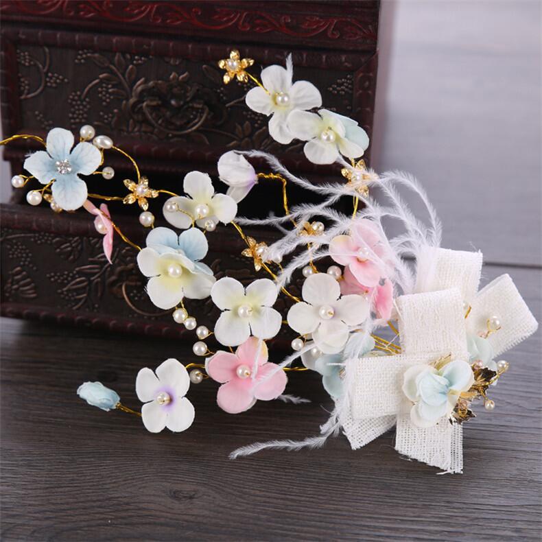 Newest Colorful Hand-Made Flowers With Feather Flower Girl Headpiece, Wedding Headpiece, VB0591