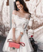 A-Line Off-Shoulder 3/4 Sleeves White Short Cheap Homecoming Party Dresses, TYP1023