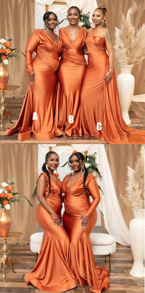 Hot Multiway Orange Bridesmaid Dresses Stretch Satin Wedding Guest Dress , BDS0187