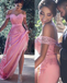 Sheath Off-the-Shoulder Long Cheap Pink Prom Dresses with Lace Sash, TYP1308