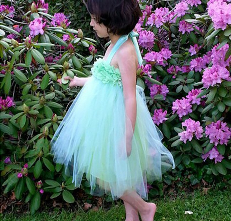 A-Line Halter Backless Mint Green Flower Girl Dresses with Flowers, TYP1328