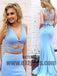 Sky Blue Two Piece Prom Dresses, Long Floor Length Prom Dresses, V-neck Prom Dresses, Criss-Cross Prom Dresses, TYP0249