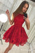 Pretty Round Neck Short Cheap Red Lace Homecoming Party Dresses, TYP1044