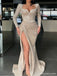 Sparkle Long sleeves Sweetheart Sequin Mermaid High split Prom Dresses,PDS0316