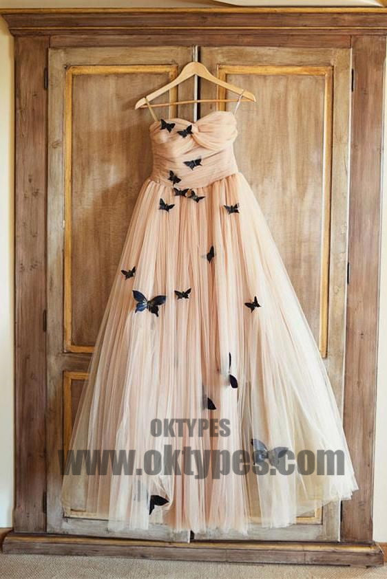 Long Floor Length Tulle Prom Dresses, Sweetheart Prom Dresses, Appliques Prom Dresses, Zipper Prom Dresses, TYP0337