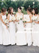 Sheath Round Neck Sleeveless White Satin Bridesmaid Dresses, TYP0953