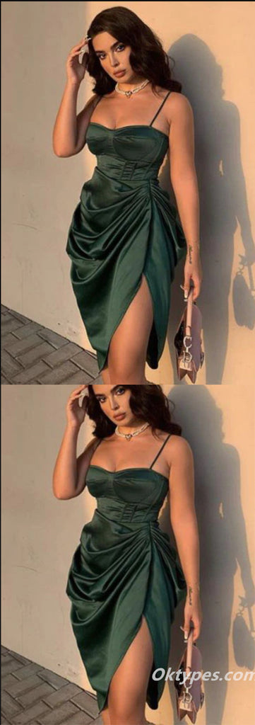 Sexy Dark Green Spaghetti Straps Sheath Short Prom Dresses, Homecoming Dresses,PDS0331