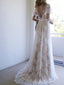 Short Sleeve V-Neck Sweep Train Lace Boho Wedding Dresses Online, TYP0996