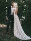 Mermaid High Neck Backless Long Sleeves Lace Beach Wedding Dresses, TYP1415