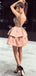 Charming V-neck Pink Backless A-line Cheap Short Homecoming Dresses, HDS0028