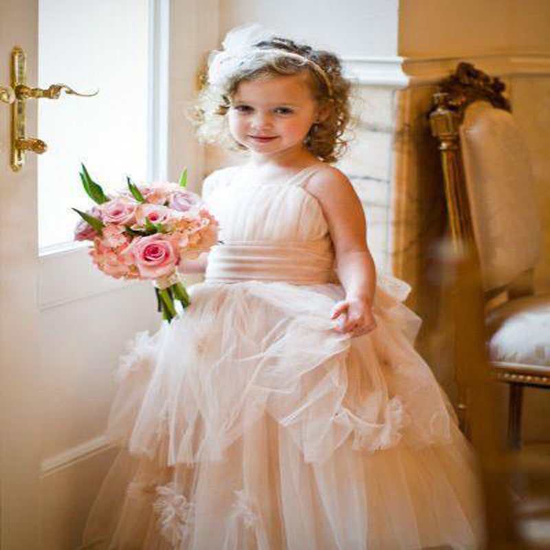 Long Tulle Cheap Rustic Blush Pink Cute Flower Girl Dresses, TYP1216