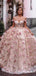 Ball Gown Off-The-Shoulder Charming Newest Pink Tulle Handmade Flower Appliqued Long Cheap Prom Dresses, PDS0027