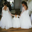 Long Sleeve Lace Top Flower Girl Dresses with Bow-Knot, Tulle Popular Little Girl Dresses, TYP0987