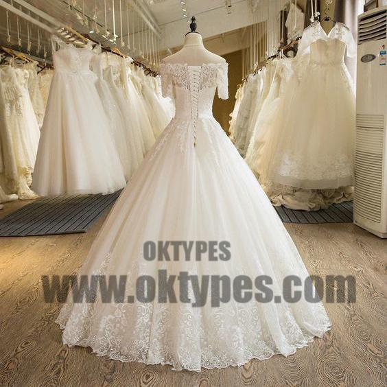 Beautiful Wedding Dresses Off-the-shoulder Ball Gown Lace Ivory Bridal Gown, TYP0685