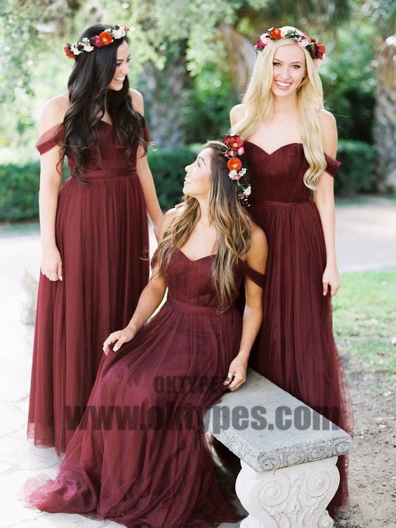 Clark Long Floor Length Tulle Bridesmaid Dresses, Off-shoulder Bridesmaid Dresses, TYP0354