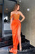 Sexy Orange Sequin Top Satin Bottom One Shoulder Sleeveless Side Slit Mermaid Long Prom Dresses,PDS0669