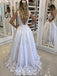 Simple V-neck Floor-Length Open Back White Wedding Dress Ruched Sash, TYP0920