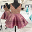 Backless V Neck Heavily Beaded Dusty Pink Homecoming Dresses, TYP0823