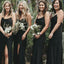 Sheath Spaghetti Straps Black Chiffon Bridesmaid Dresses with Split, TYP1315