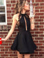 Halter A-Line Sleeveless Short Black Simple Homecoming Dresses Online, TYP1102