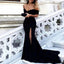 One Shoulder Mermaid Black Embroidery Pretty Long Prom Dresses, Cheap Prom Dresses, TYP0641