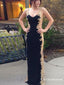 Black Spaghetti Strap Long Cheap Prom Dresses With Lace Applique, TYP1673