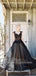 Black Tulle Elegant Cheap Evening Long Prom Dresses With Applique, TYP1452